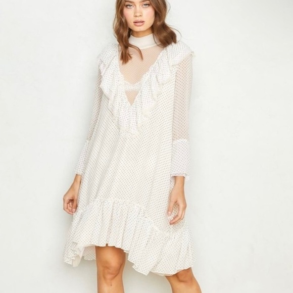 We are HAH Heavy Necking Polka Dot‎ Lace Ruffle Mini Dress - Picture 9 of 10